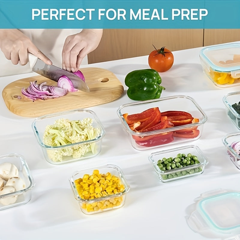 16pcs Glass Storage Containers with Lids (8 Food Storage Containers And 8 Lids), Rectangular Glass Meal Preparation Containers, Microwaveable Bento Boxes, Freezer Storage Containers, Food Service Delivery Boxes