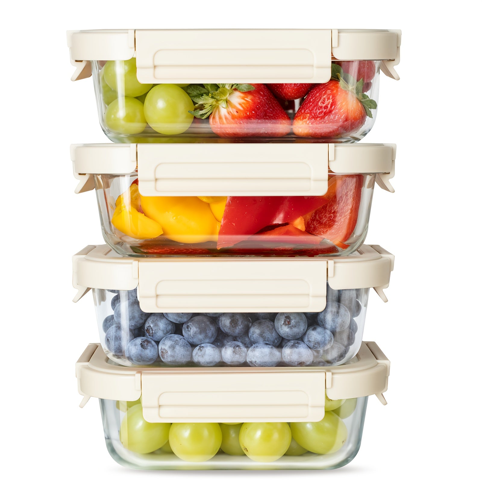 Containers for Meal Preparation Made of Glass with Unique Lids, Safe for Food, Suitable for Lunch Storage, Organizing Pantry Items, And Can Be Used from Freezer to Oven Without Leaking.