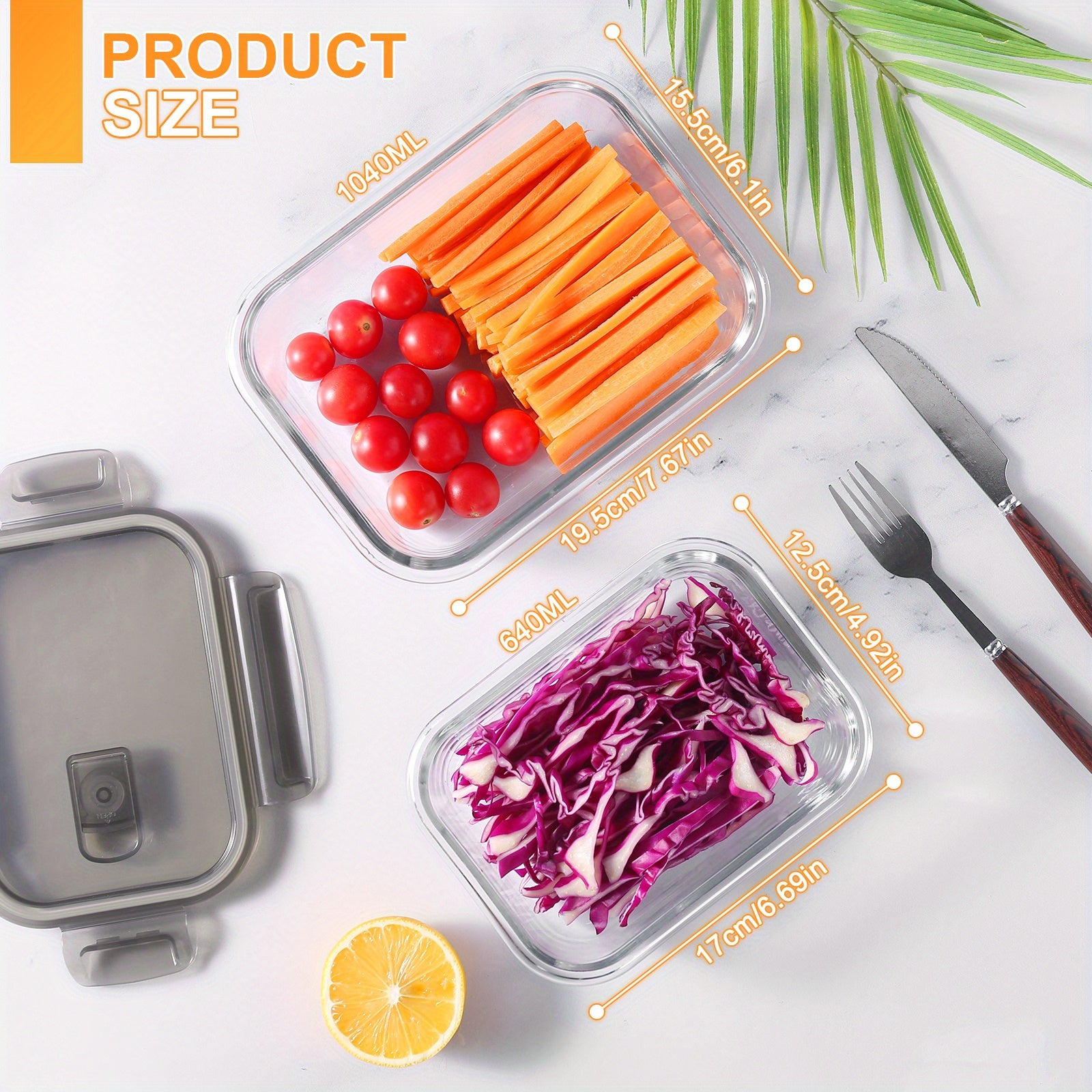 1pc Glass Lunch Box Set with Lid (Grey) - Borosilicate Glass Lunch Box, Baking Container with Snap Airtight Lids for Microwave, Glass Food Container, Microwave and Dishwasher Safe, Rectangular Food Storage Container for Students and Office Workers