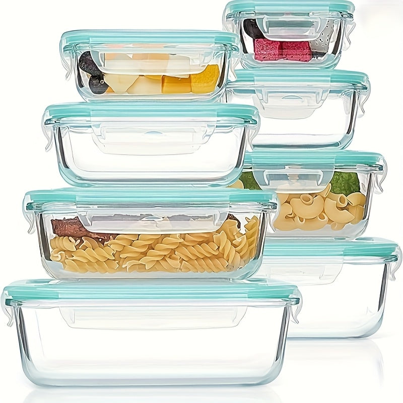 16pcs Glass Storage Containers with Lids (8 Food Storage Containers And 8 Lids), Rectangular Glass Meal Preparation Containers, Microwaveable Bento Boxes, Freezer Storage Containers, Food Service Delivery Boxes