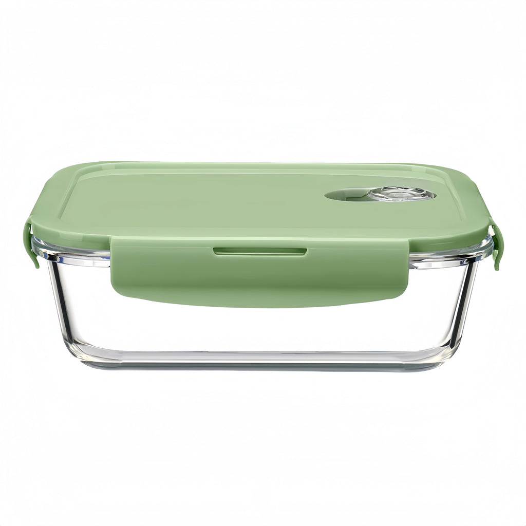 1pc Green Rectangular 35.17oz Borosilicate Thickened Glass Food Storage Container Leak-Proof, Healthy and Safe, Microwave and Oven Heatable, Refrigerator Freezer, Built-in Silicone Ring with Four-Side Locking Dual Seal, Airtight Lid, Stackable, Reusable