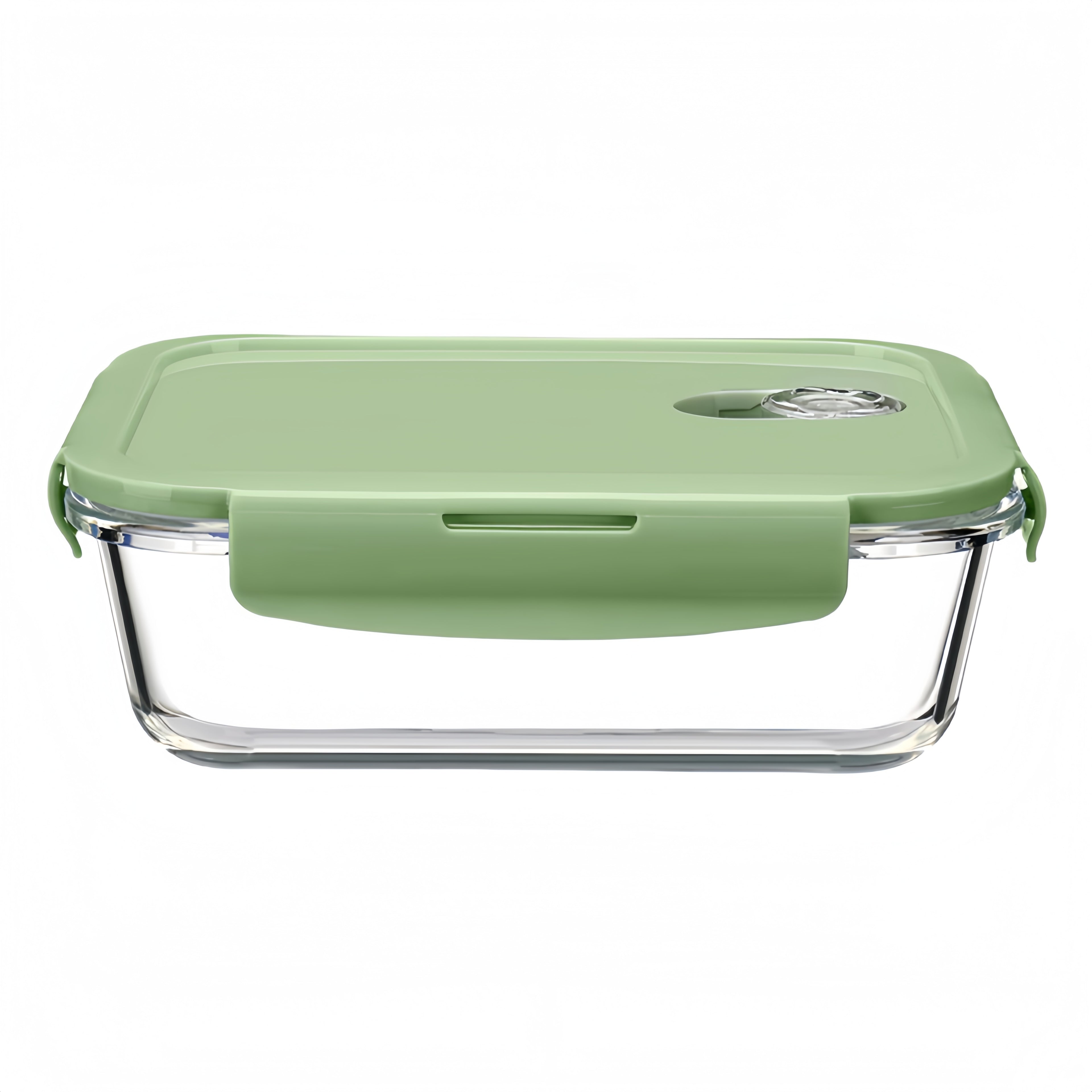 1pc Green Rectangular 35.17oz Borosilicate Thickened Glass Food Storage Container Leak-Proof, Healthy and Safe, Microwave and Oven Heatable, Refrigerator Freezer, Built-in Silicone Ring with Four-Side Locking Dual Seal, Airtight Lid, Stackable, Reusable