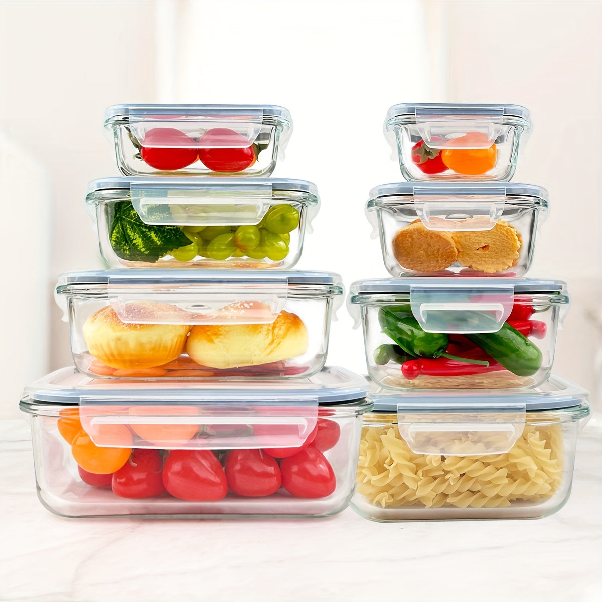 [8 Pack Premium Glass Containers] 8 Pack Premium Glass Food Storage Containers | Airtight & Leak-Proof, Microwave/Oven/Dishwasher/Freezer Safe, BPA-Free Stain-Resistant Square Containers with Flip-Top Lids for Meal Prep, Bento Boxes, Leftovers & Fresh