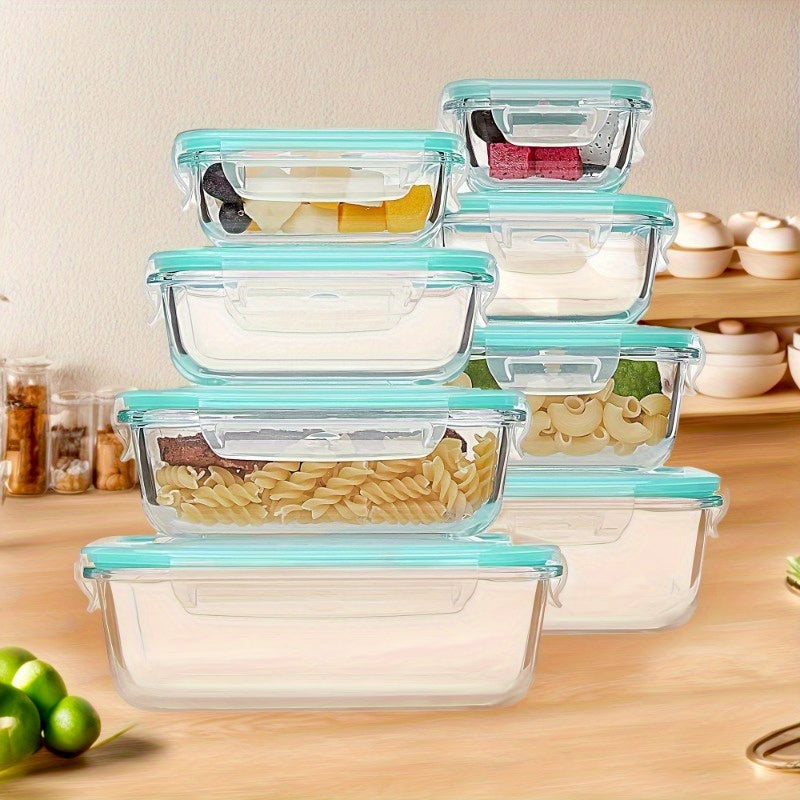 16pcs Set 8 Glass Bowls 8 Lids Microwave Oven Dishwasher Safe Airtight Leakproof Food Storage Containers Healthy Snacks And Leftovers Preparation Set