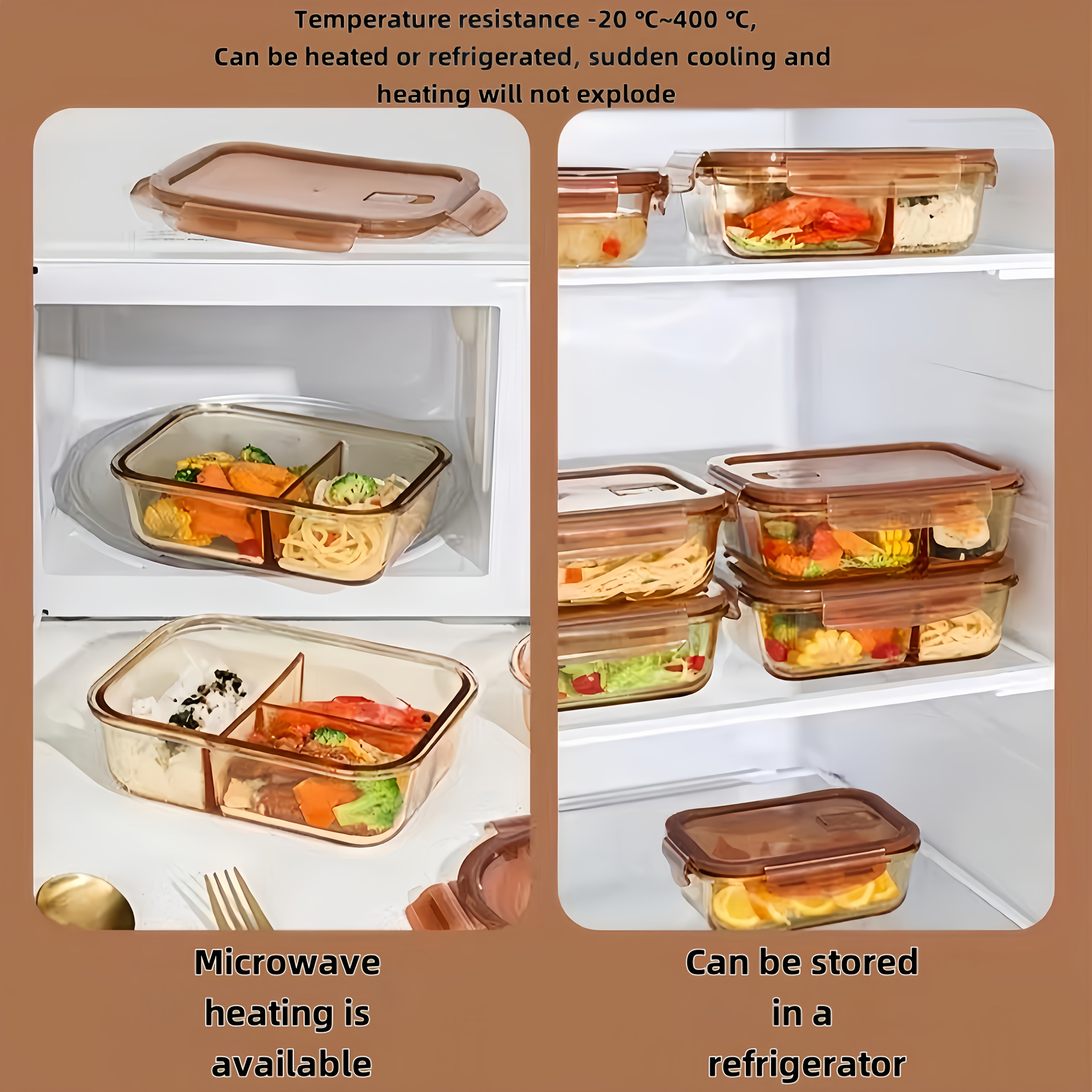 1pc Microwave-Safe Glass Divided Bento Box - 2 Compartments, Heat-Resistant (-40°C to 80°C), Ideal for Office Lunches, Salads, Snacks & Meal Prep, Square Shape, Plastic/Glass Material, Office Lunch Box | Food Separation | Heatresistant Glass