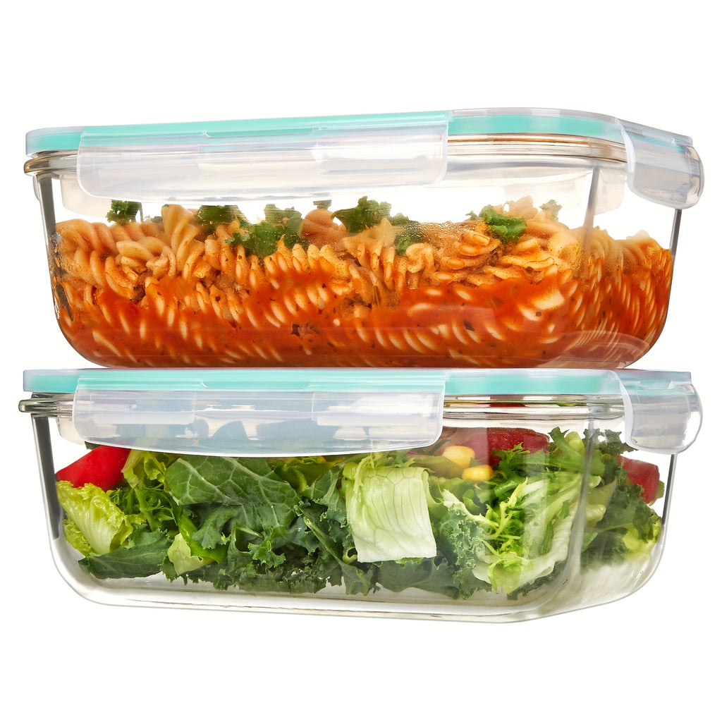 [Airtight Glass Containers] Vtopmart 2Pack Large Glass Storage Containers | 1860ml/ 63oz Meal Prep Food Container Set With Snap Airtight Lid For Baking, Microwave, Oven, Leak Proof, For Freezer, Dishwasher