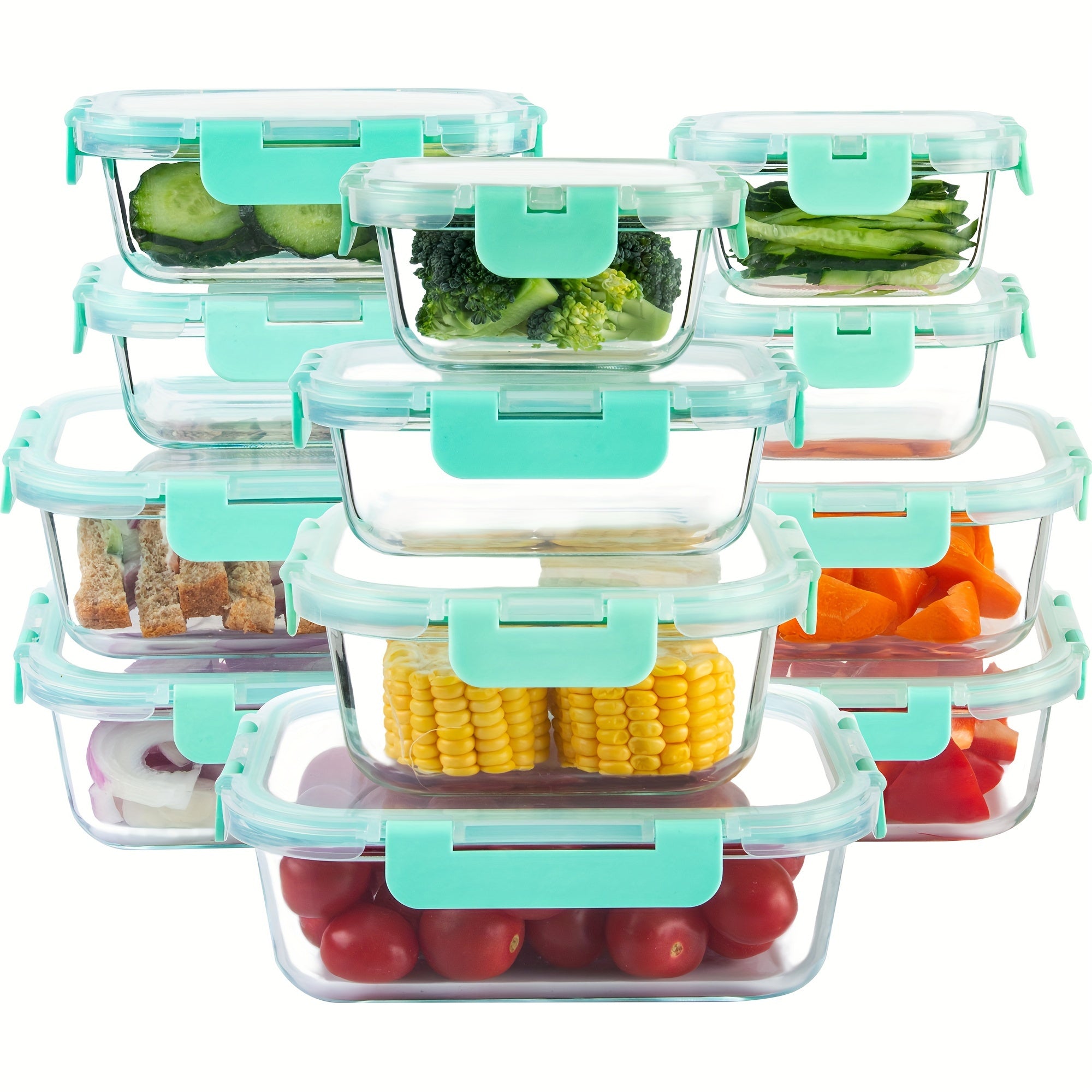 [12-PACK] High Borosilicate Glass Food Storage Containers Set, Glass Food Meal Prep Containers With Leakproof Airtight Lids, Perfect For Home Kitchen Office Lunch Portion Control