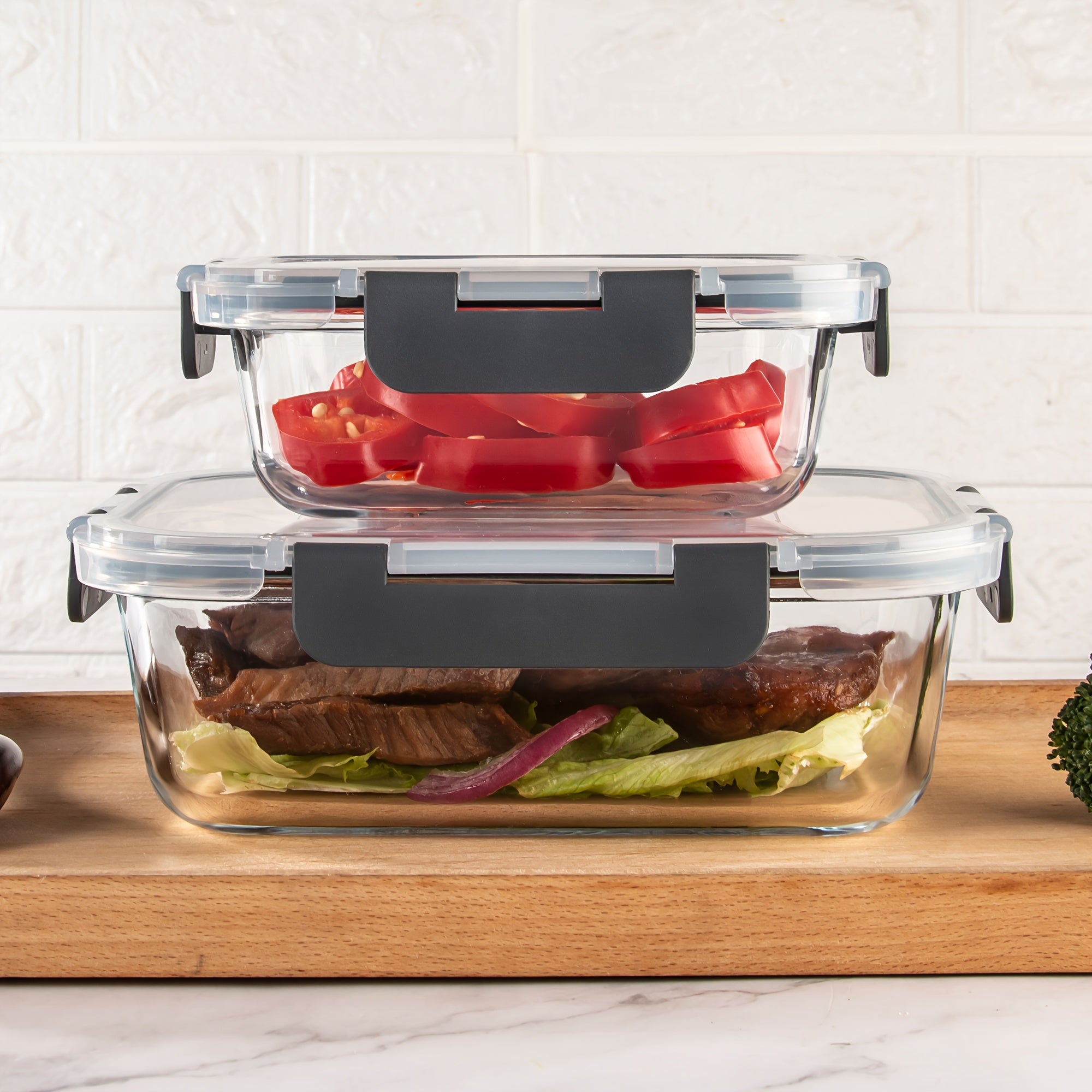2 Pack Glass Food Storage Containers With Airtight Lids, Ideal For Meal Prep, Lunches - Microwave And Dishwasher Safe