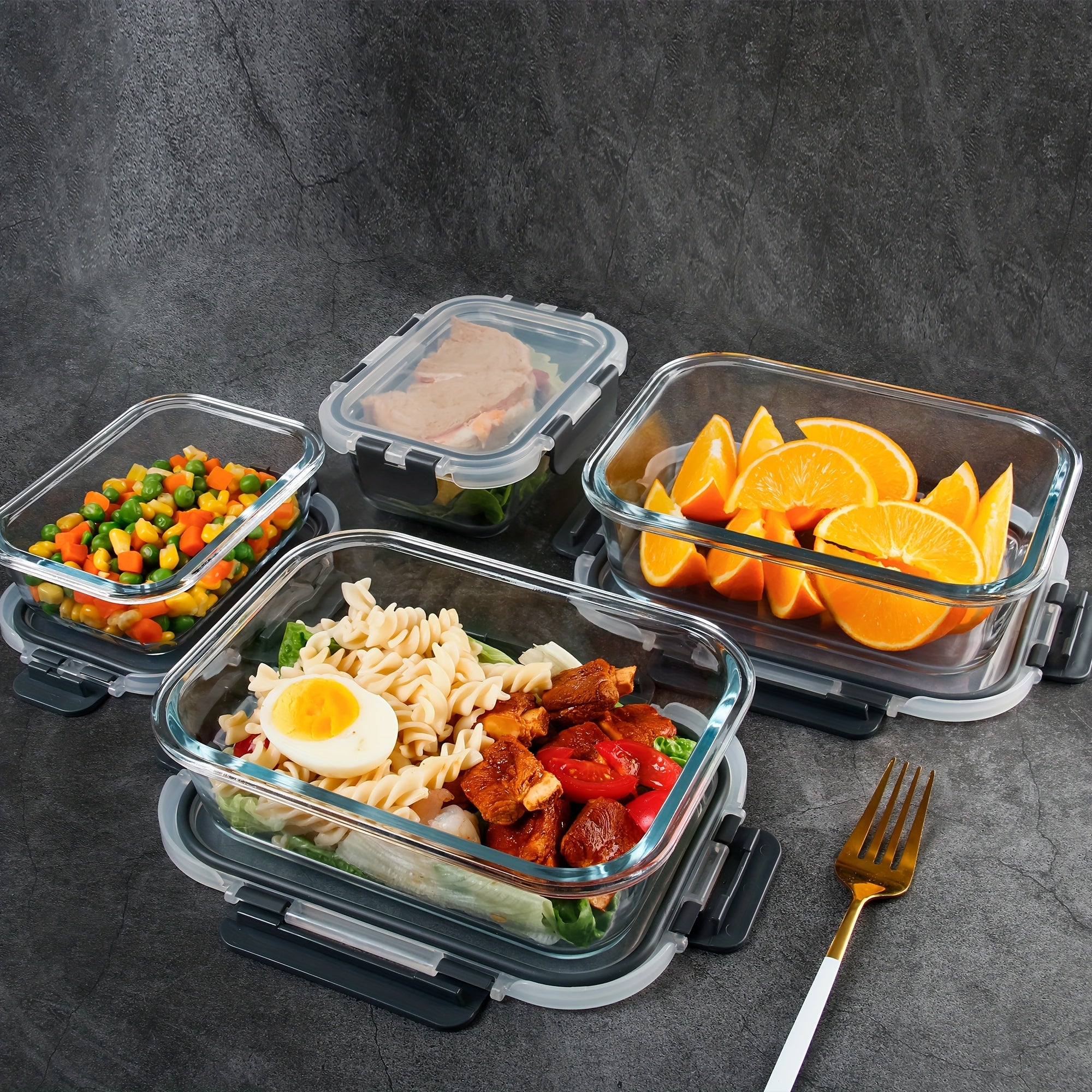 [10-PACK] High Borosilicate Glass Meal Prep Containers Set, Food Storage Containers with Airtight Leakproof Lids, for Home Kitchen Office Lunch, Dark Purple