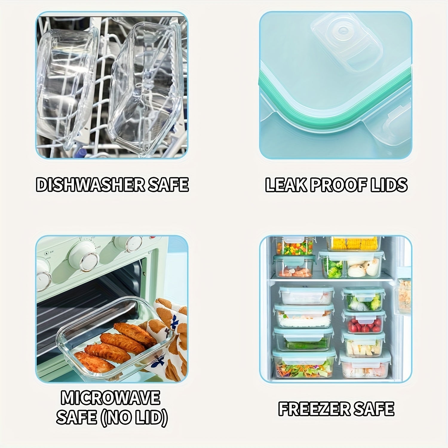 1pc Borosilicate Glass Lunch Box with Lid - Microwave & Dishwasher Safe Rectangular Food Storage Container for Students, Office Workers & Meal Prep - Leak-Proof, Stackable & Oven Safe (Freezer Friendly)