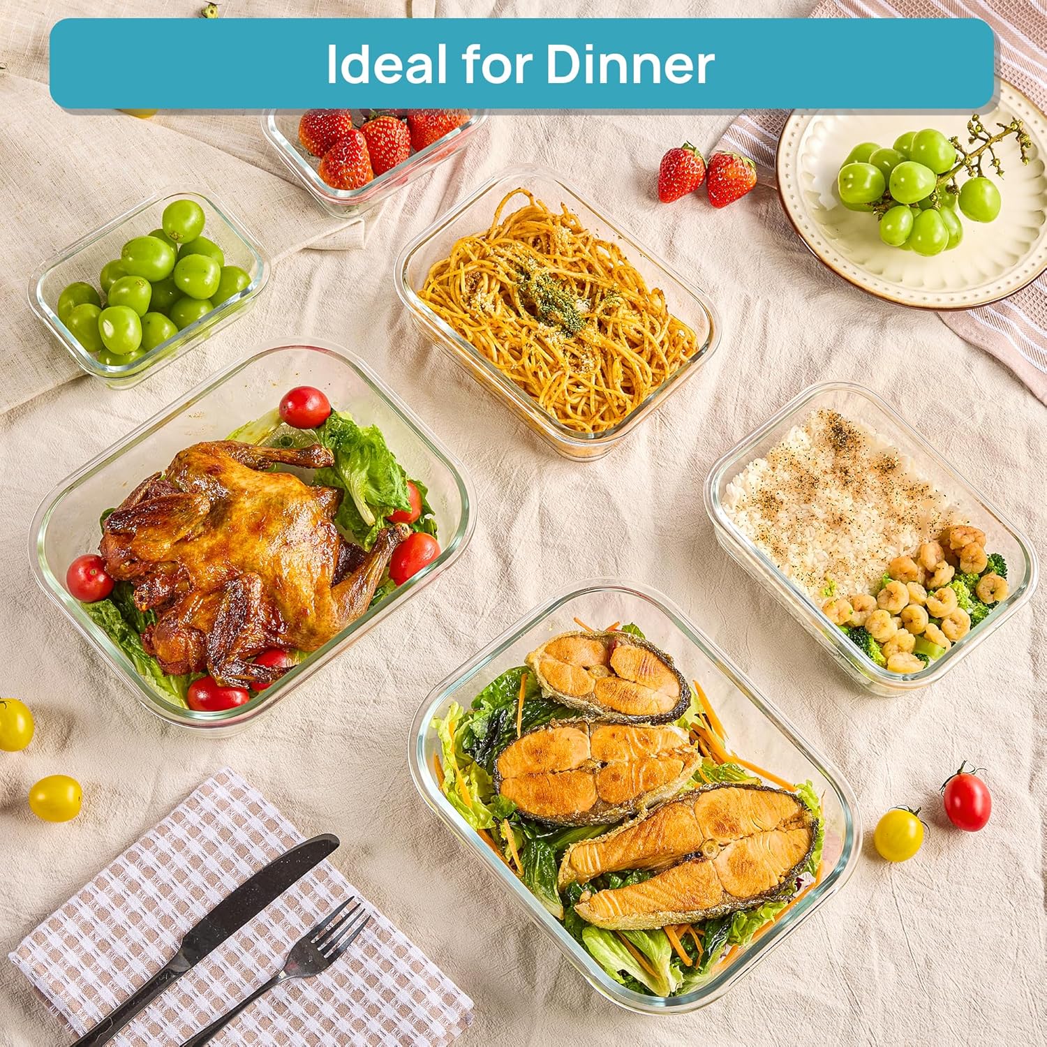 16pcs Borosilicate Glass Serving Containers with Lids, Airtight Lunch Boxes for Food Storage, Microwave, Oven, Freezer & Dishwasher Safe, Ideal for Leftovers, Vegetables, Sandwiches & Meal Prep