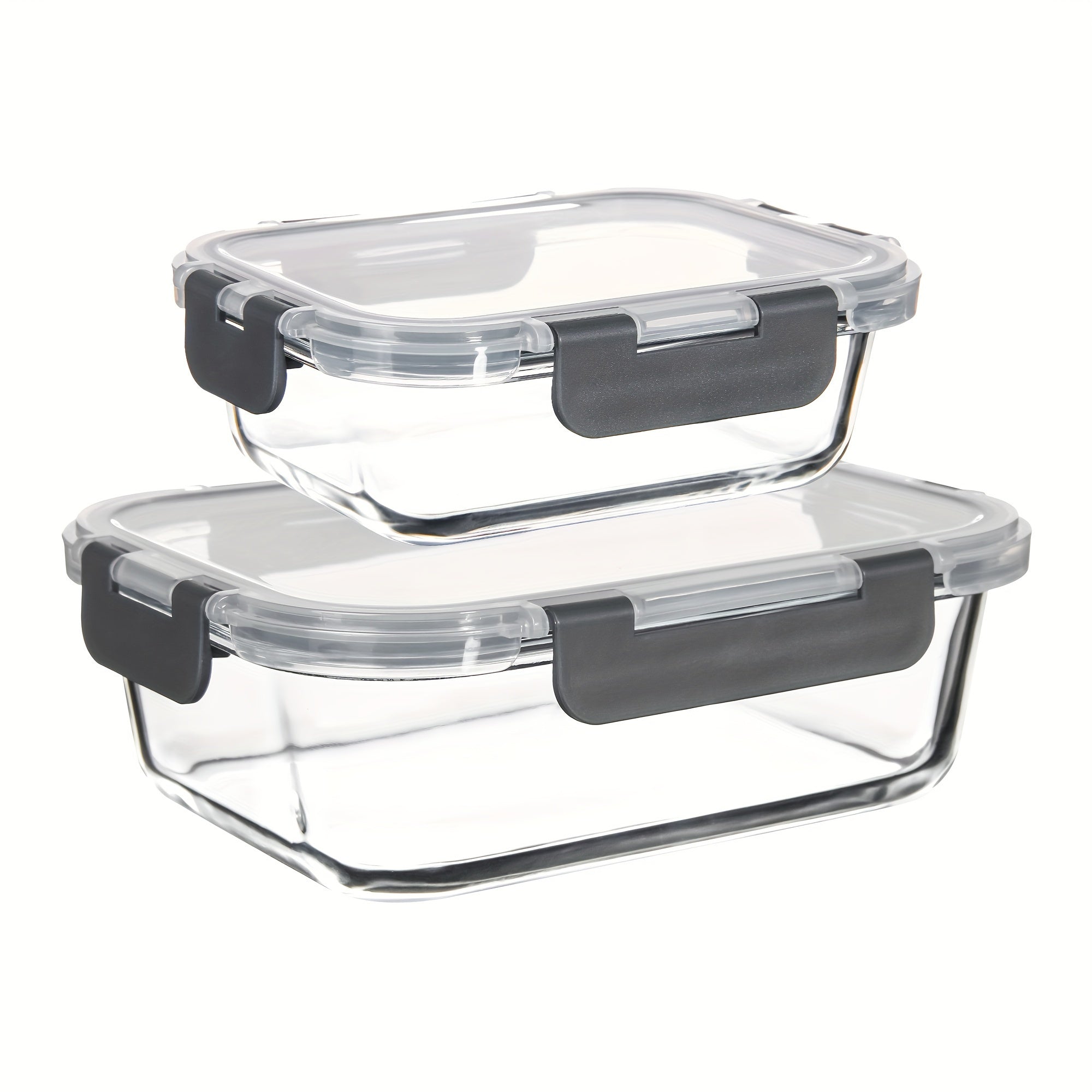 2pcs Glass Meal Prep Containers with Airtight Lids – Microwave, Oven, and Freezer Safe, Transparent Rectangular Food Storage Boxes for Healthy Meal Prep and Organized Kitchen Use