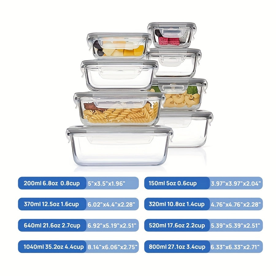 [8pcs Glass Container] 8pcs Glass Food Storage Container | Leak Proof, Microwave, Oven, Freezer And Dishwasher Safe, BPA-Free | For Fresh Food Storage, Portion Control And Leftovers