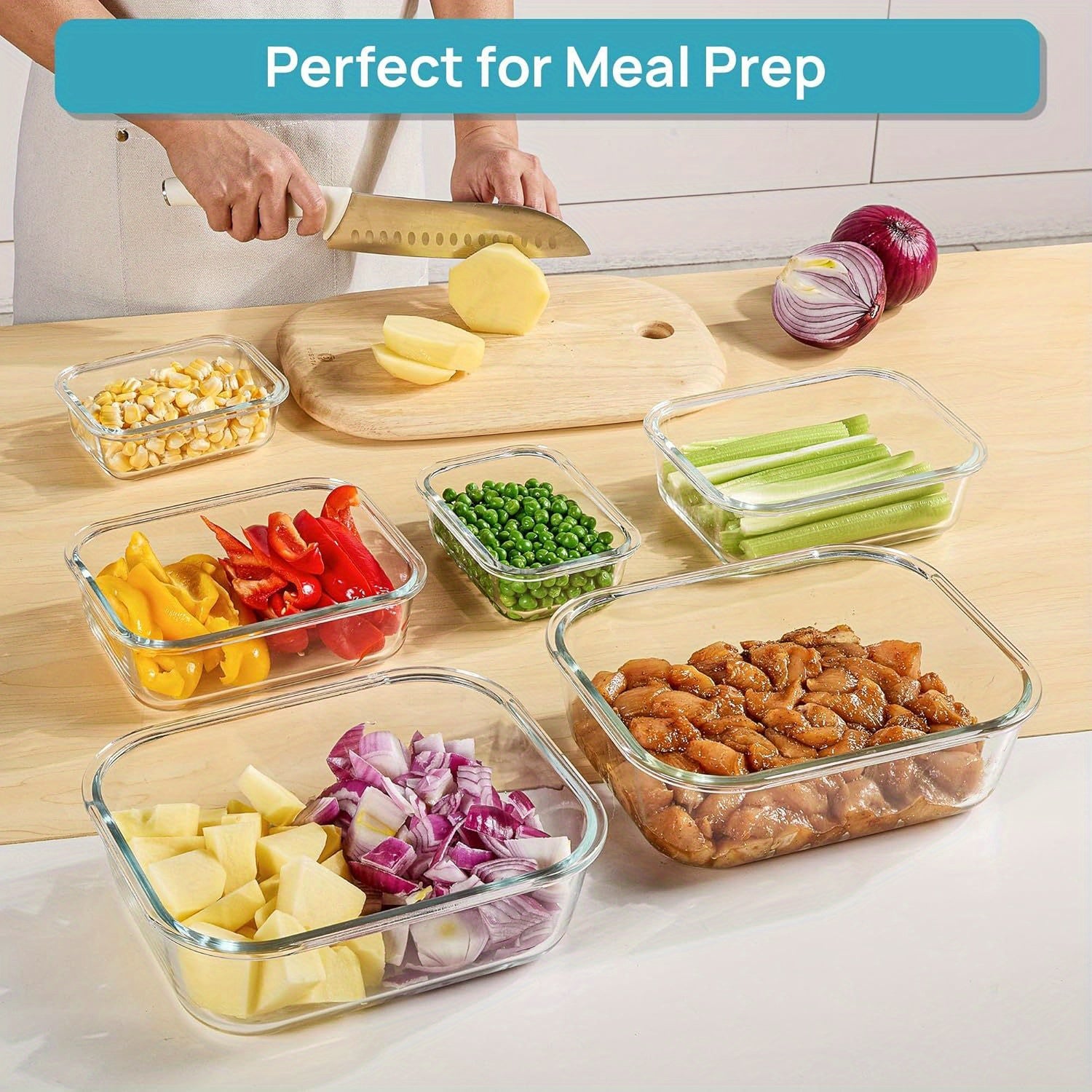 16pcs Glass food storage container, suitable for pre-meal preparation, sealed bento box, kitchen refrigerator crisper with leak-proof lock lid, suitable for microwave, lunch box, oven, refrigerator and dishwasher