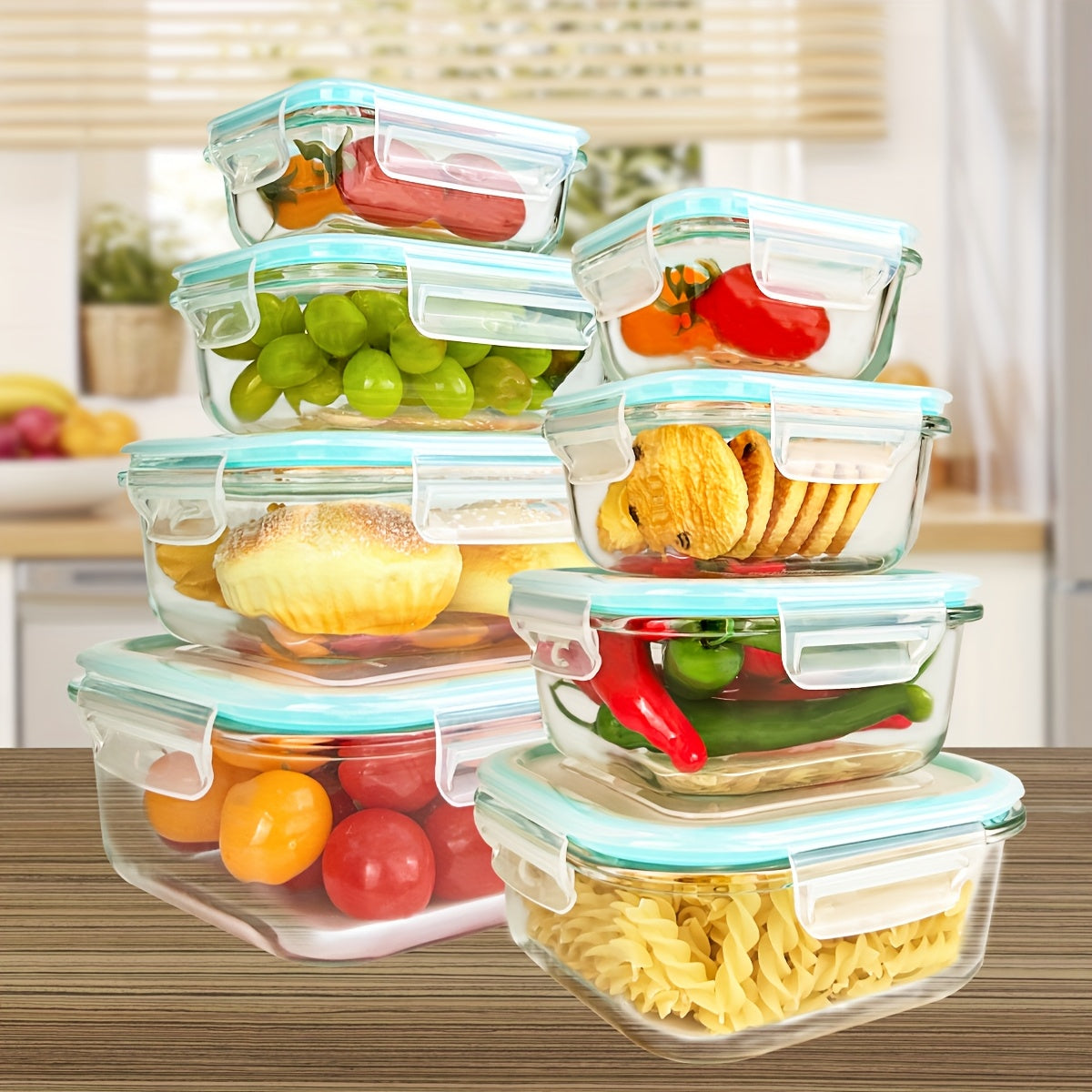 [8 Pack Premium Glass Containers] 8 Pack Premium Glass Food Storage Containers | Airtight & Leak-Proof, Microwave/Oven/Dishwasher/Freezer Safe, BPA-Free Stain-Resistant Square Containers with Flip-Top Lids for Meal Prep, Bento Boxes, Leftovers & Fresh
