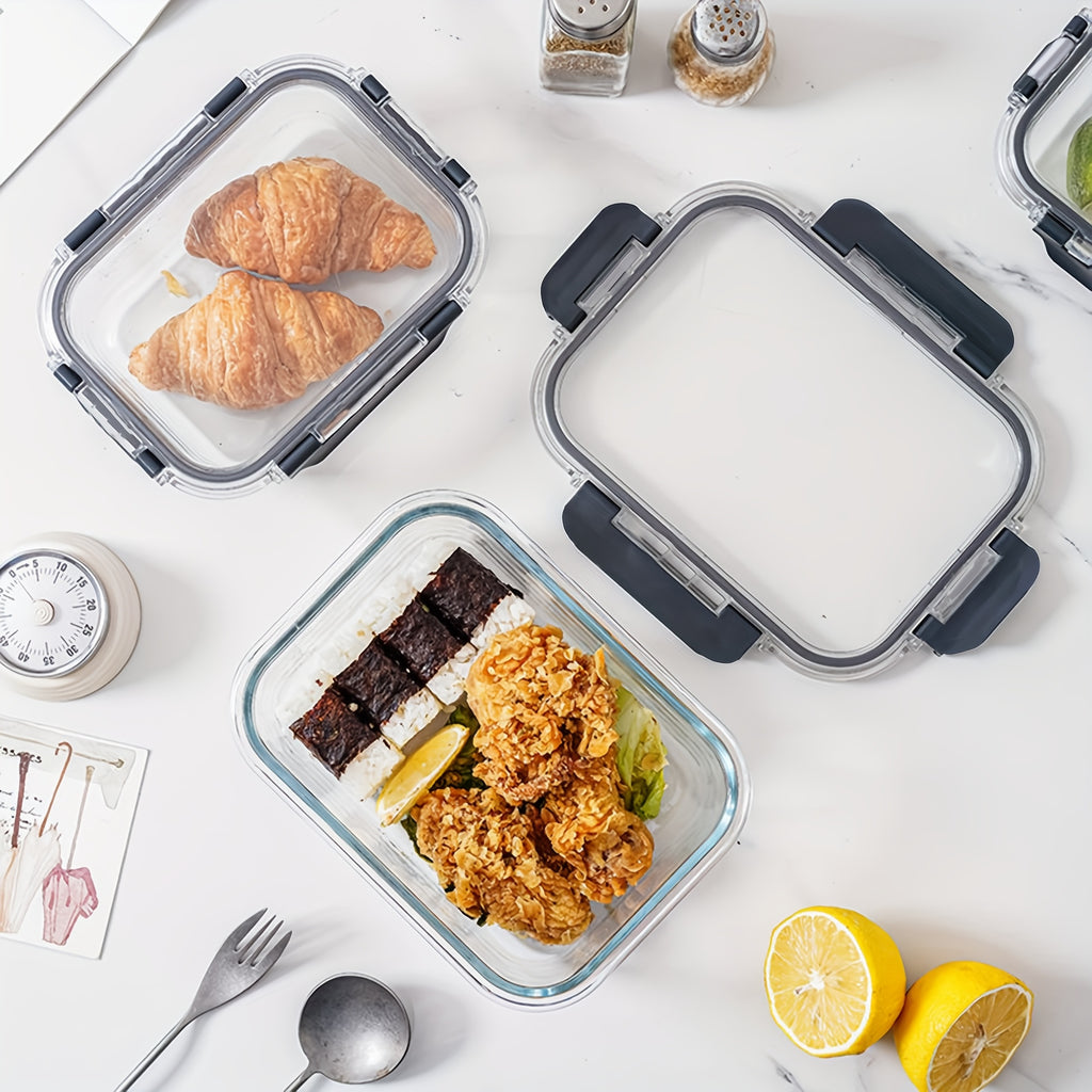 BYLWORKOUT 44oz High Quality Borosilicate Glass Lunch Box With Glass Lid, Suitable For Microwave, Refrigerator, Oven, Reusable Fresh-keeping Boxglass Food Storage Containers With Lids