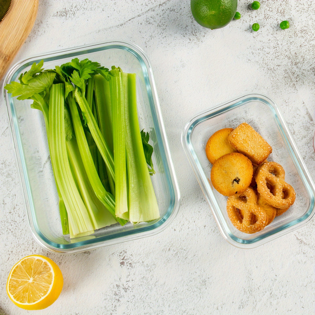 2pcs Glass Meal Prep Containers with Airtight Lids – Microwave, Oven, and Freezer Safe, Transparent Rectangular Food Storage Boxes for Healthy Meal Prep and Organized Kitchen Use