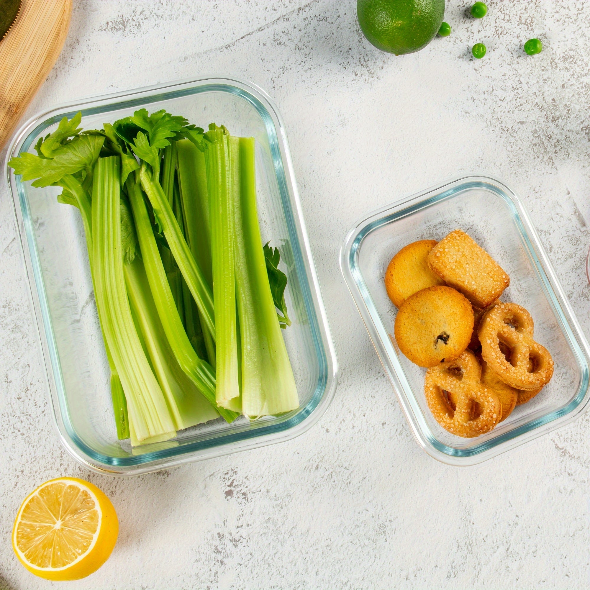 2pcs Glass Meal Prep Containers with Airtight Lids – Microwave, Oven, and Freezer Safe, Transparent Rectangular Food Storage Boxes for Healthy Meal Prep and Organized Kitchen Use