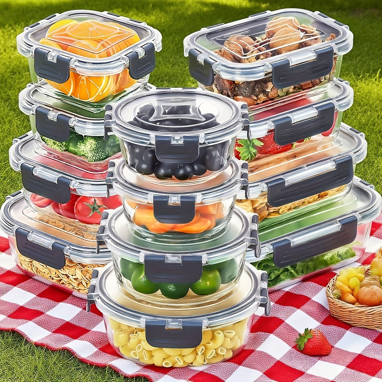 24pcs (12pcs Box 12pcs Lid) Glass Food Storage Container, 48pcs Plastic Storage Container, Lunch Box, Food Storage, with Lid, Suitable for Pre-preparation, Kitchen Storage, Lunch Use, Leak-proof, Sealed Glass And Plastic Containers.