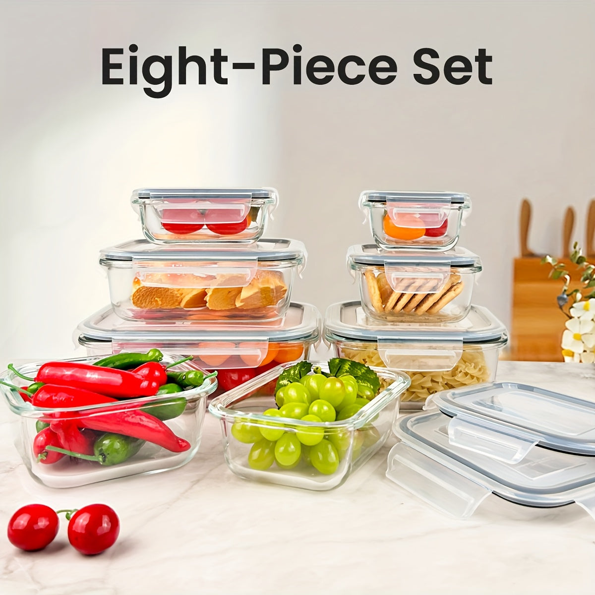 [8 Pack Premium Glass Containers] 8 Pack Premium Glass Food Storage Containers | Airtight & Leak-Proof, Microwave/Oven/Dishwasher/Freezer Safe, BPA-Free Stain-Resistant Square Containers with Flip-Top Lids for Meal Prep, Bento Boxes, Leftovers & Fresh