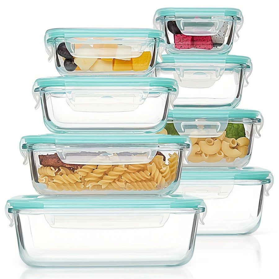 [8pcs Glass Container] 8pcs Glass Food Storage Container | Leak Proof, Microwave, Oven, Freezer And Dishwasher Safe, BPA-Free | For Fresh Food Storage, Portion Control And Leftovers