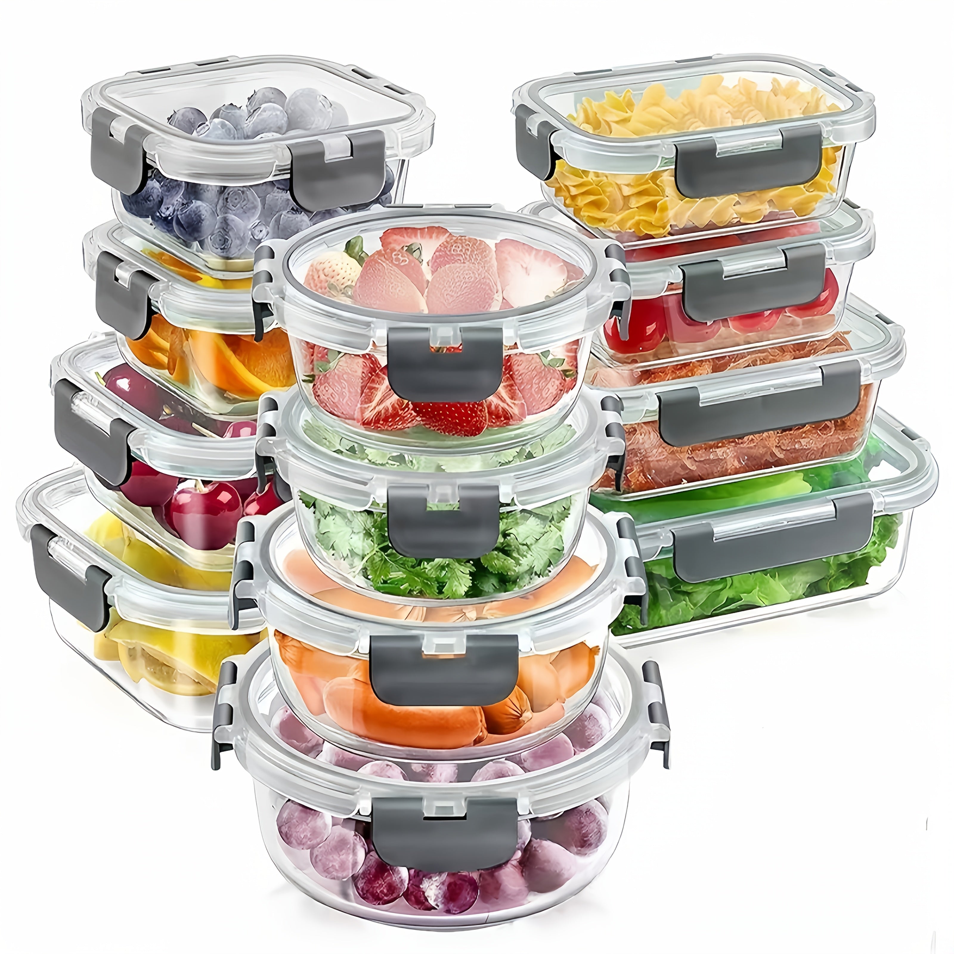 12pcs Set Of Removable Glass Fresh-keeping Box Multi-specified Bento Box Leak-proof Refrigerated Sealed Lunch Box Food Storage And Storage Set For Home And Kitchen Supplies