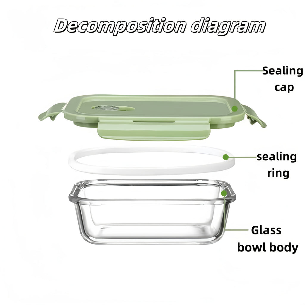 1pc Green Rectangular 35.17oz Borosilicate Thickened Glass Food Storage Container Leak-Proof, Healthy and Safe, Microwave and Oven Heatable, Refrigerator Freezer, Built-in Silicone Ring with Four-Side Locking Dual Seal, Airtight Lid, Stackable, Reusable