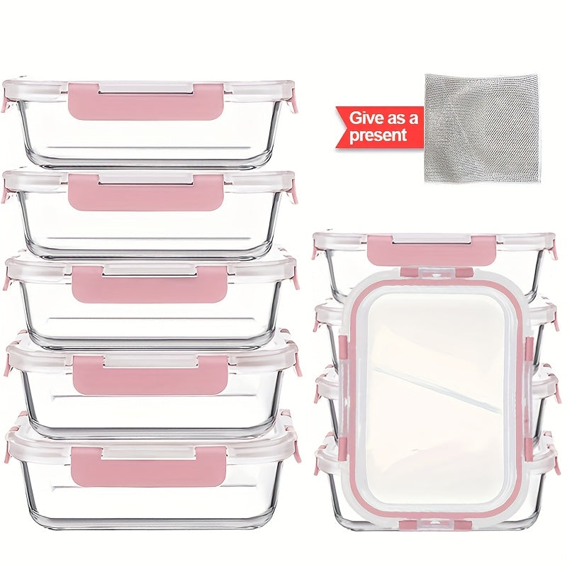 [20pcs Glass Crisper Set] 20pcs Large Capacity Food Grade Glass Crisper Set | Reusable Food Storage Box with Lid for Microwave, Refrigerator, Heating, Freezing, Storage, Pre-meal Preparation | 10 LIDS + 10 Glass Bowls, No Electricity Required