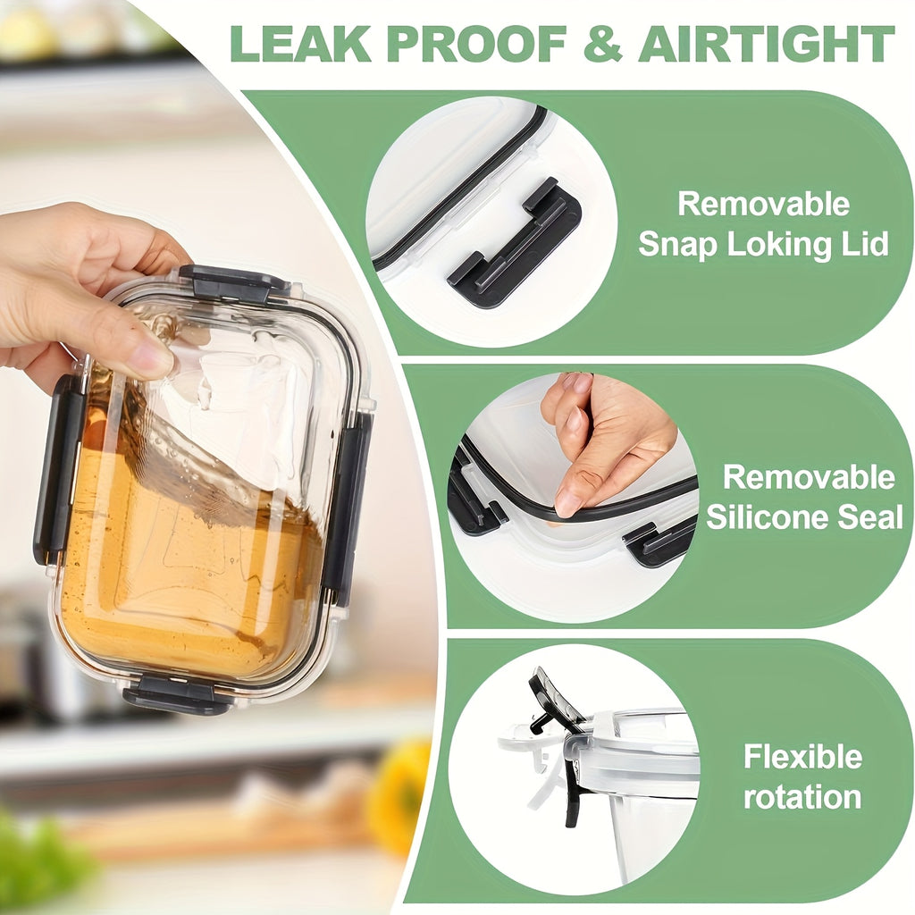 12pcs Set Of Removable Glass Fresh-keeping Box Multi-specified Bento Box Leak-proof Refrigerated Sealed Lunch Box Food Storage And Storage Set For Home And Kitchen Supplies