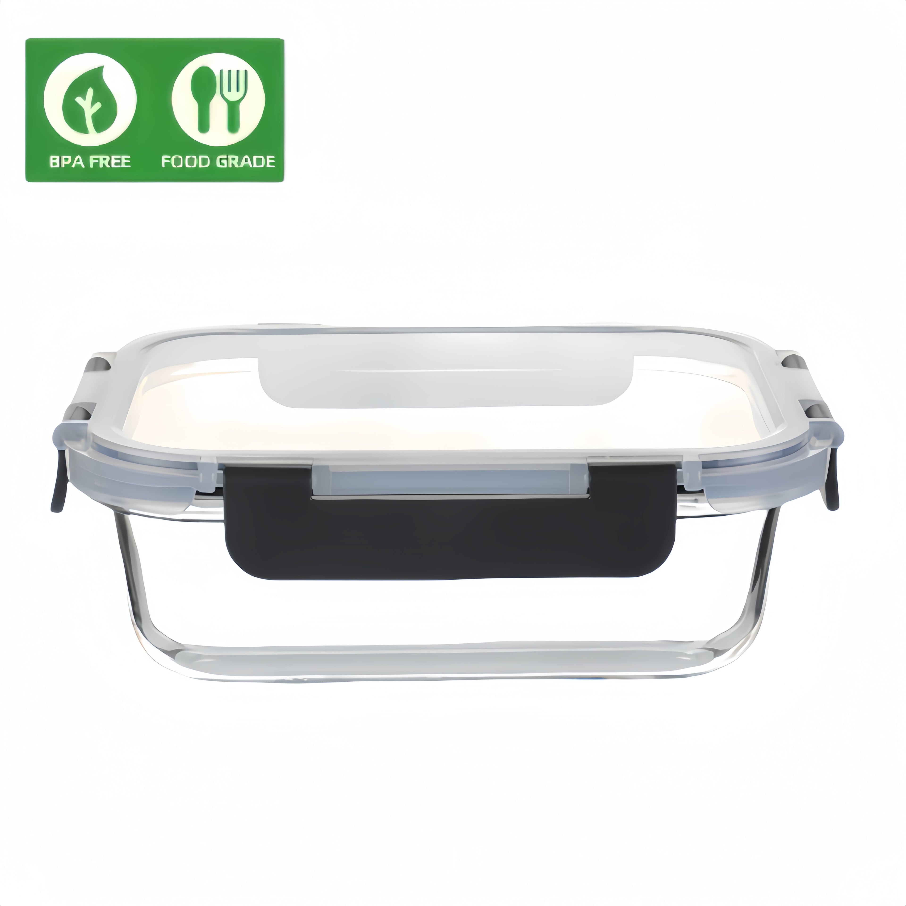 1pc Black Edge Transparent Lid Rectangular 35.17oz with Sealed Lid High Borosilicate Thickened Glass Food Storage Container Leak-proof Microwave Oven and Freezer Safe Built-in Silicone Ring with Four-Sided Locking Double Sealing Airtight Lid Stackable