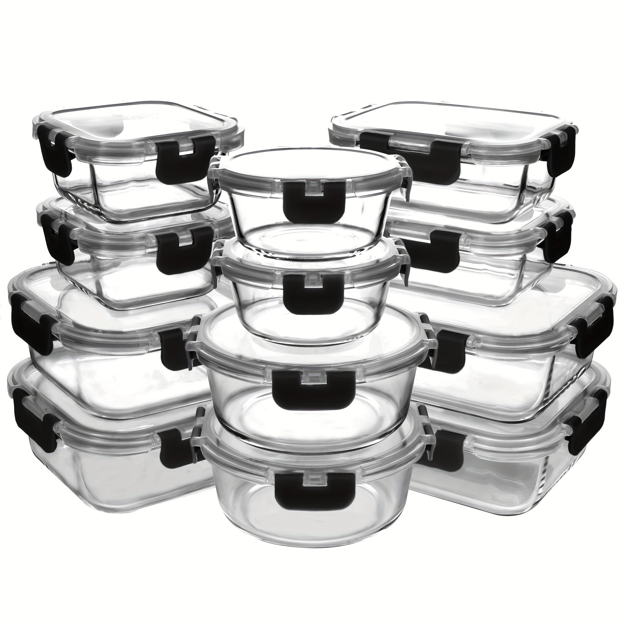 24pcs Airtight Glass Food Storage Containers with Lids - Stackable, Microwave-Safe, Reusable Rectangular Containers for Meal Prep, Salads, Fruits & Vegetables - Perfect for Home & Office Use, Glass Food Storage
