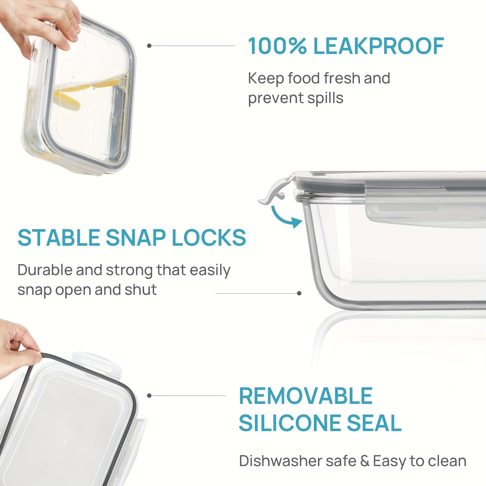 [Airtight Glass Containers] Vtopmart 2Pack Large Glass Storage Containers | 1860ml/ 63oz Meal Prep Food Container Set With Snap Airtight Lid For Baking, Microwave, Oven, Leak Proof, For Freezer, Dishwasher