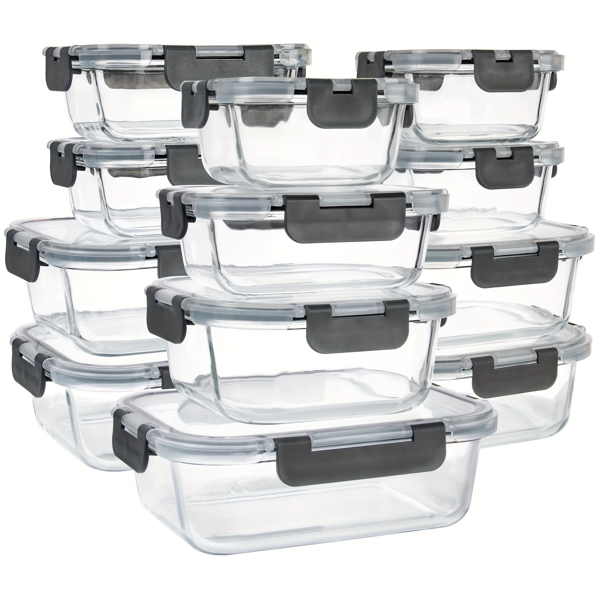 [12-PACK] High Borosilicate Glass Food Storage Containers Set, Glass Food Meal Prep Containers With Leakproof Airtight Lids, Perfect For Home Kitchen Office Lunch Portion Control