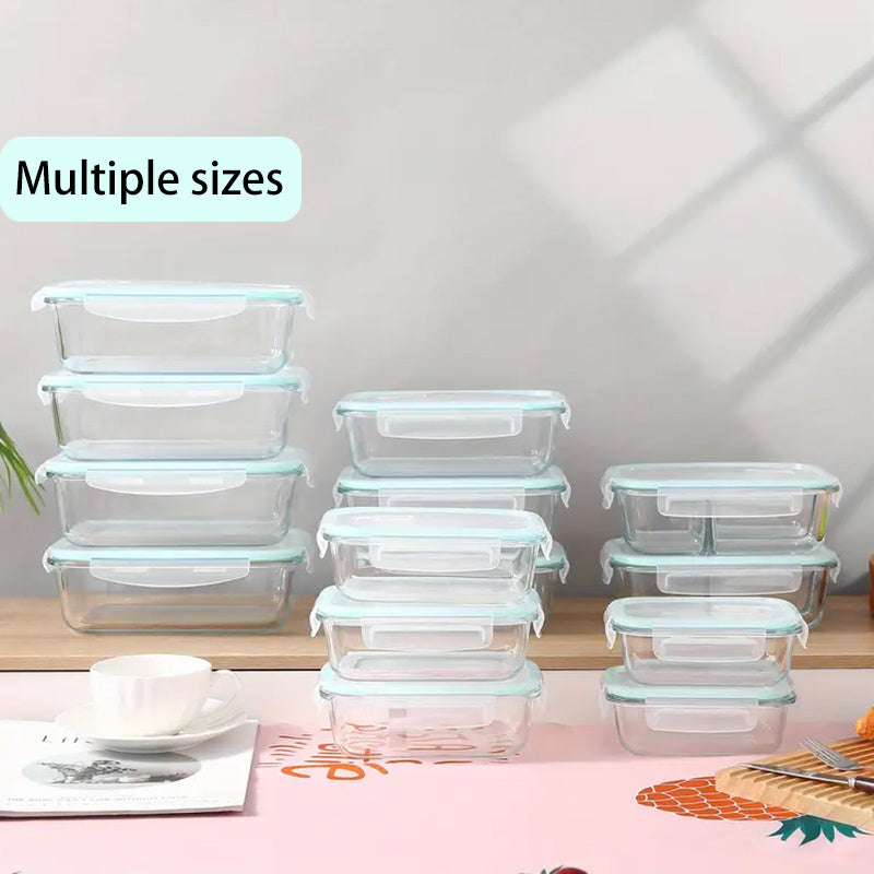 16pcs Glass Food Storage Containers with Lids - Heavy-Duty Thermal Insulated Stackable Airtight Leakproof Lunch Boxes, Microwave, Oven, Freezer & Dishwasher Safe - Clear Glass Meal Prep Containers with Black Lids for Leftovers, Vegetables, Meat, Salads,
