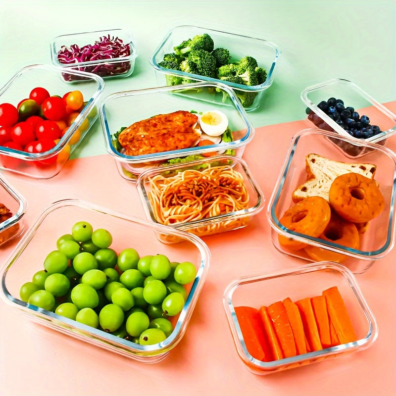 16pcs Glass Food Storage Containers with Lids - Heavy-Duty Thermal Insulated Stackable Airtight Leakproof Lunch Boxes, Microwave, Oven, Freezer & Dishwasher Safe - Clear Glass Meal Prep Containers with Black Lids for Leftovers, Vegetables, Meat, Salads,