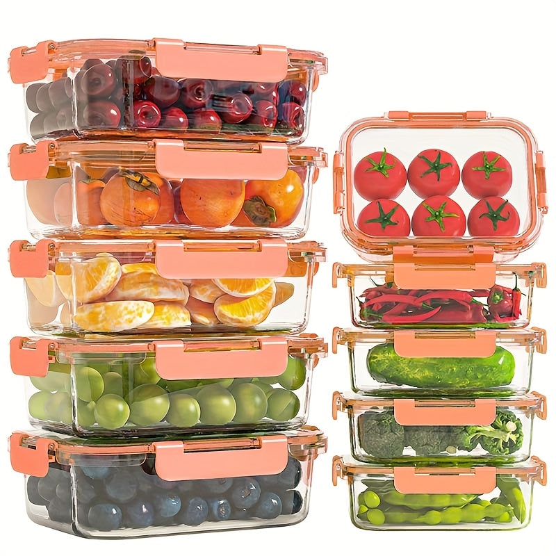 [20pcs Glass Crisper Set] 20pcs Large Capacity Food Grade Glass Crisper Set | Reusable Food Storage Box with Lid for Microwave, Refrigerator, Heating, Freezing, Storage, Pre-meal Preparation | 10 LIDS + 10 Glass Bowls, No Electricity Required