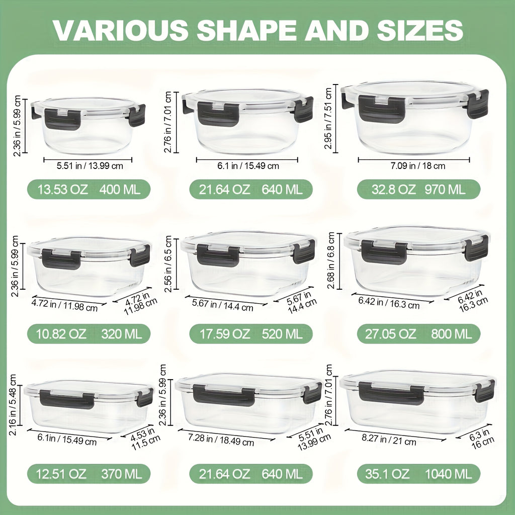 12pcs Set Of Removable Glass Fresh-keeping Box Multi-specified Bento Box Leak-proof Refrigerated Sealed Lunch Box Food Storage And Storage Set For Home And Kitchen Supplies