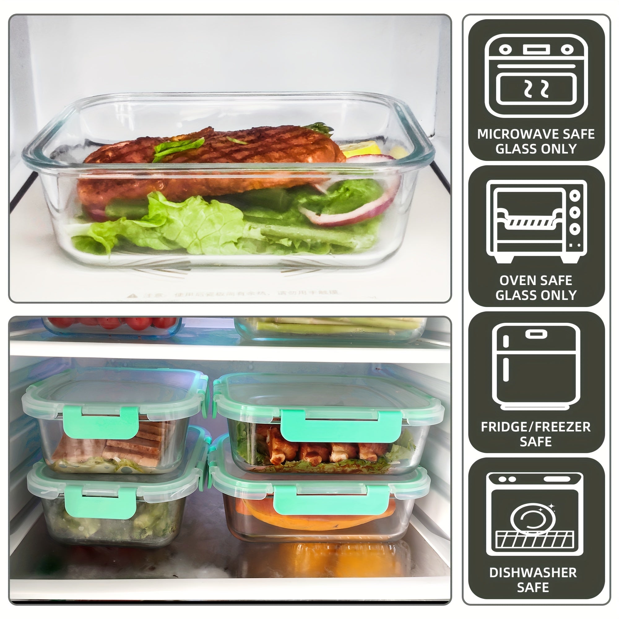 [10-PACK] High Borosilicate Glass Meal Prep Containers Set, Food Storage Containers with Airtight Leakproof Lids, for Home Kitchen Office Lunch, Dark Purple