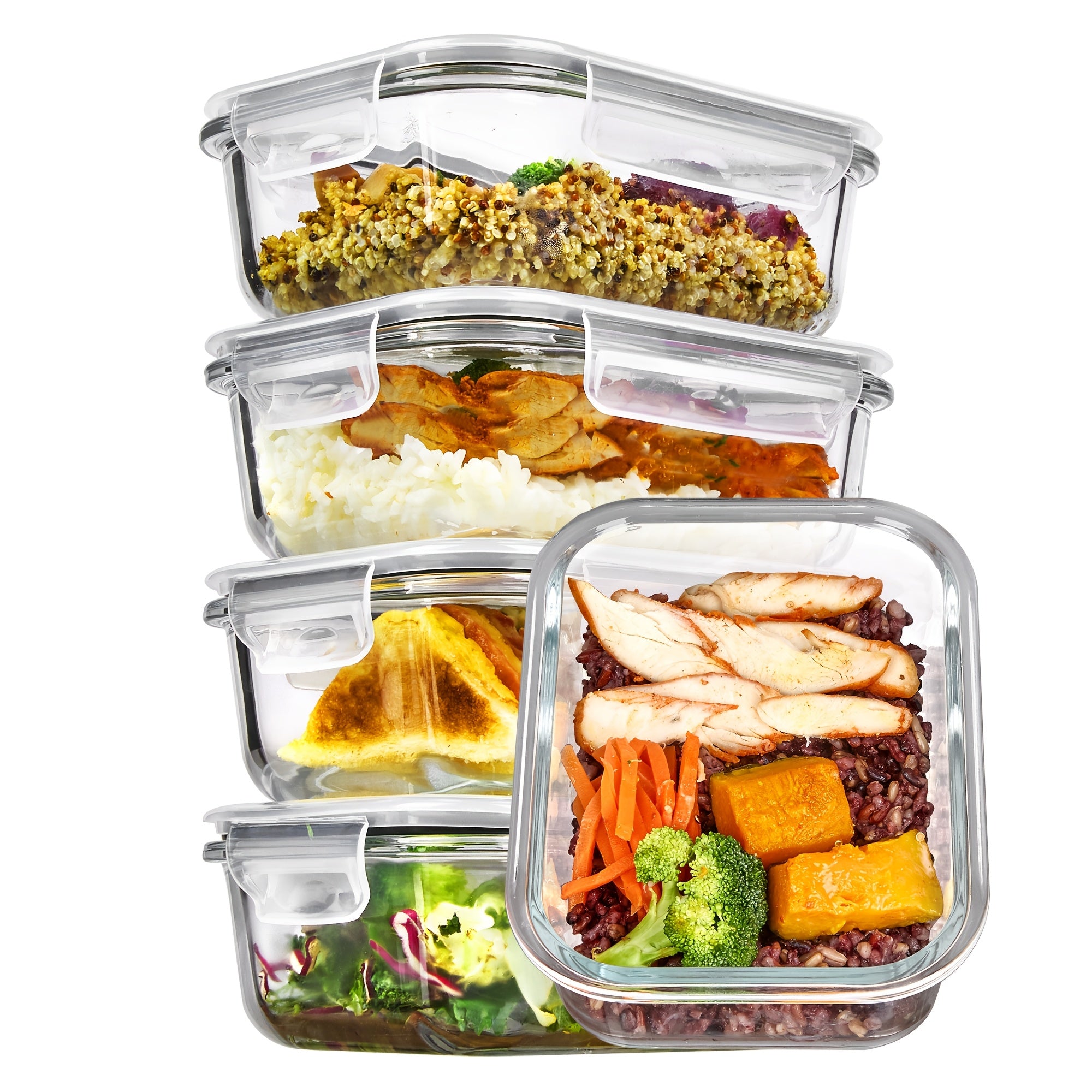 [Leakproof Glass Containers] Vtopmart 5pcs 22oz Glass Meal Prep Containers with Snap-On Lids | BPA-Free, Leakproof & Stackable Food Storage Sets for Lunch, Office, Gym - Microwave, Oven, Freezer Safe