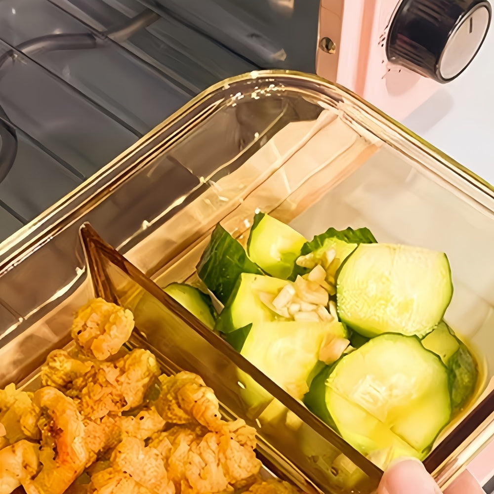 1pc Microwave-Safe Glass Divided Bento Box - 2 Compartments, Heat-Resistant (-40°C to 80°C), Ideal for Office Lunches, Salads, Snacks & Meal Prep, Square Shape, Plastic/Glass Material, Office Lunch Box | Food Separation | Heatresistant Glass