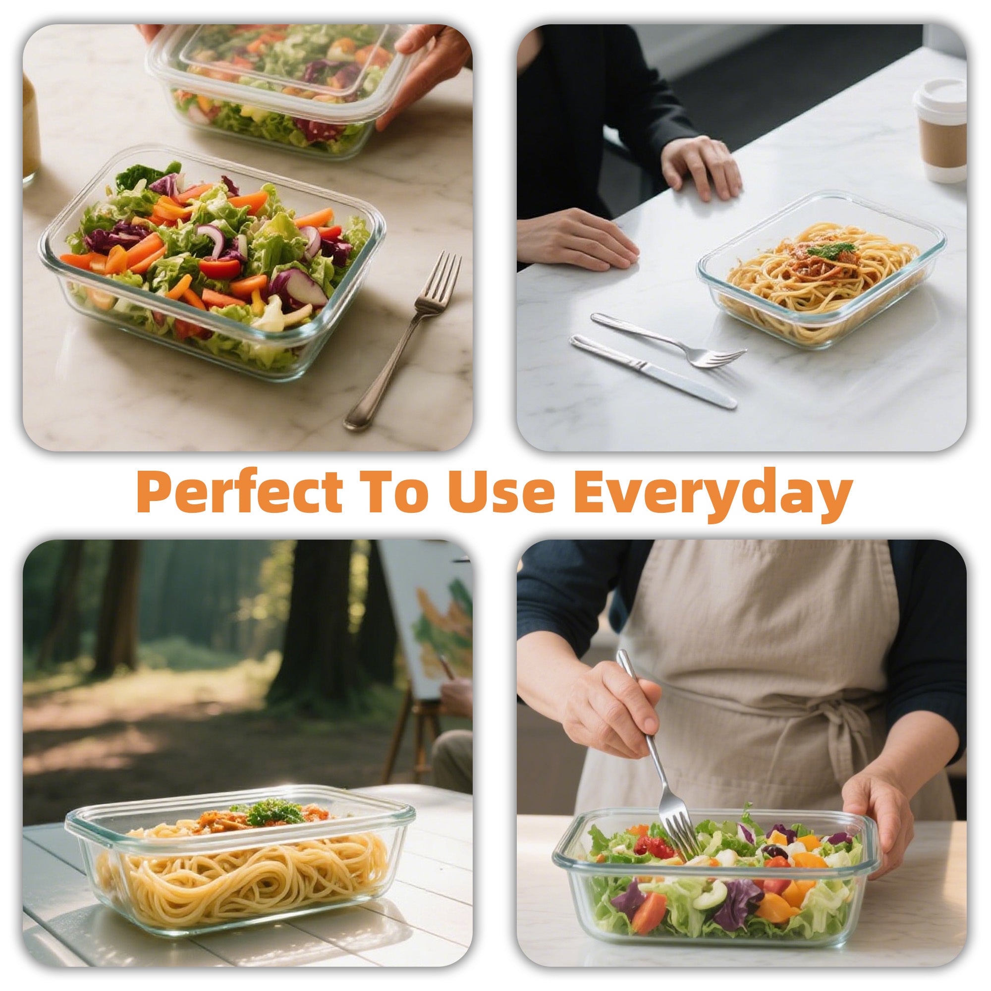 44oz High Borosilicate Glass Lunch Box with Lid - Microwave, Oven, and Freezer Safe, Reusable Food Storage Container for Salads, Snacks, and More, Salad Container | Modern Lunch Box | Durable Glass
