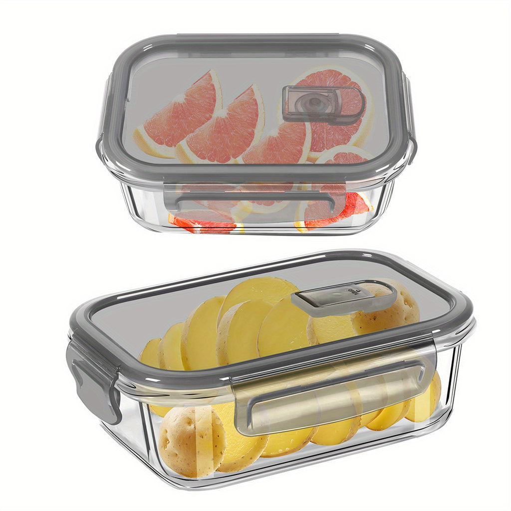1pc Glass Lunch Box Set with Lid (Grey) - Borosilicate Glass Lunch Box, Baking Container with Snap Airtight Lids for Microwave, Glass Food Container, Microwave and Dishwasher Safe, Rectangular Food Storage Container for Students and Office Workers