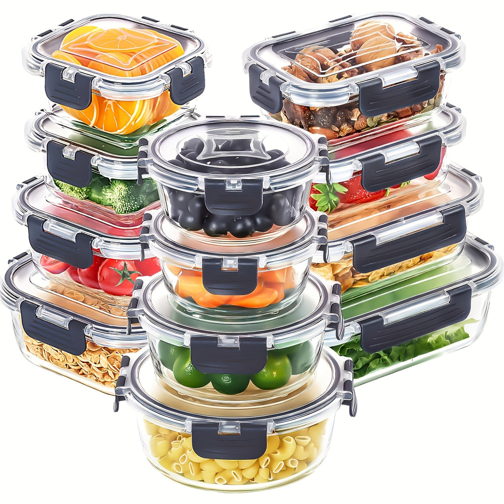 12pcs Set Of Removable Glass Fresh-keeping Box Multi-specified Bento Box Leak-proof Refrigerated Sealed Lunch Box Food Storage And Storage Set For Home And Kitchen Supplies