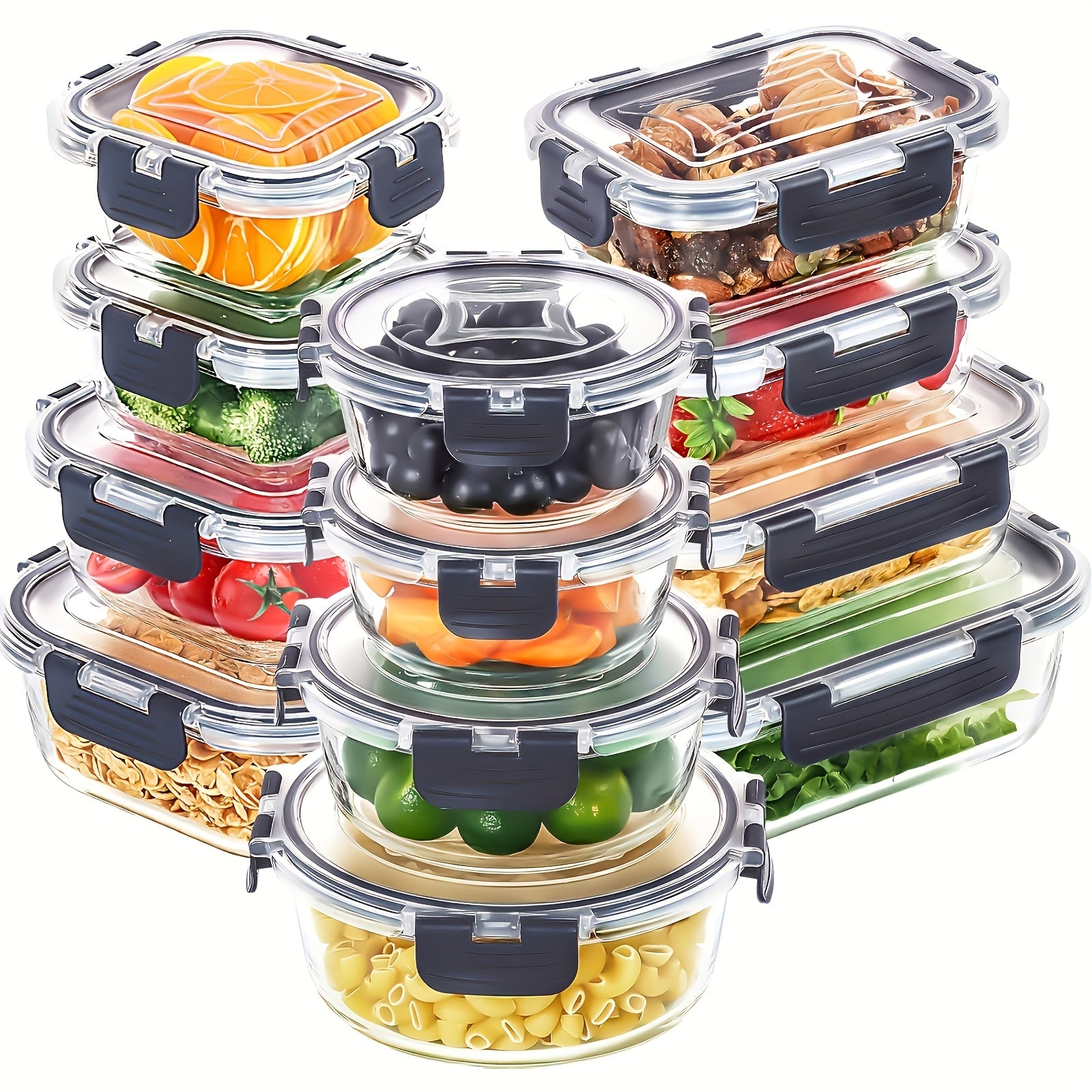 12pcs Set Of Removable Glass Fresh-keeping Box Multi-specified Bento Box Leak-proof Refrigerated Sealed Lunch Box Food Storage And Storage Set For Home And Kitchen Supplies