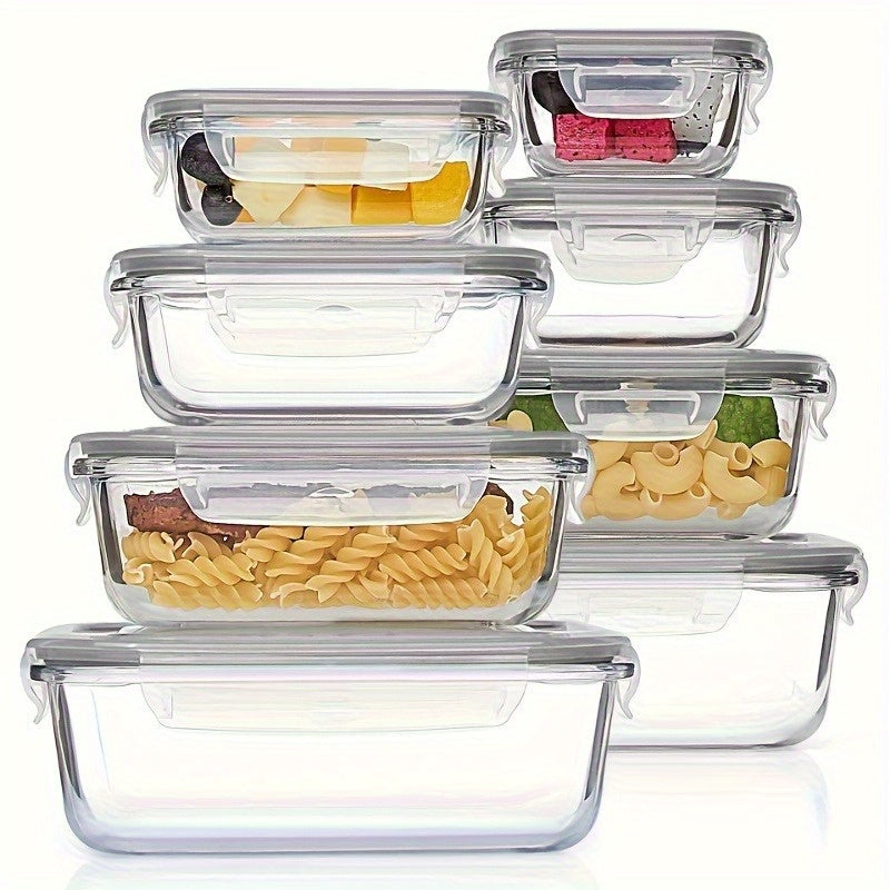 16pcs Set 8 Glass Bowls 8 Lids Microwave Oven Dishwasher Safe Airtight Leakproof Food Storage Containers Healthy Snacks And Leftovers Preparation Set