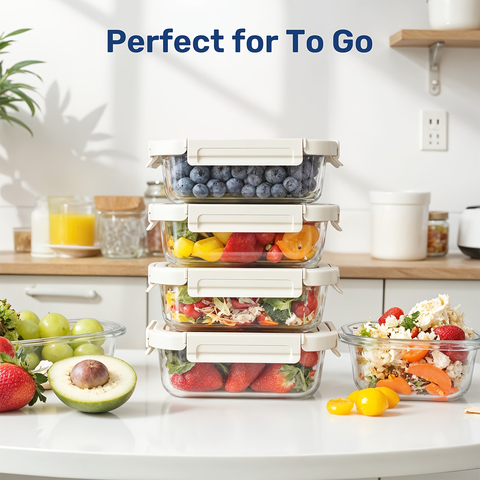Containers for Meal Preparation Made of Glass with Unique Lids, Safe for Food, Suitable for Lunch Storage, Organizing Pantry Items, And Can Be Used from Freezer to Oven Without Leaking.