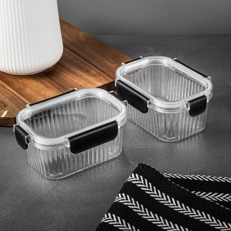 2pcs Clear Glass Food Storage Containers with Black Handles - Airtight, Microwave-Safe, Perfect for Cakes, Cookies, and More - Stackable Design for Easy Organization, Cake Storage|Stackable Containers|Secure Lid Closure, Cake Storage Containers