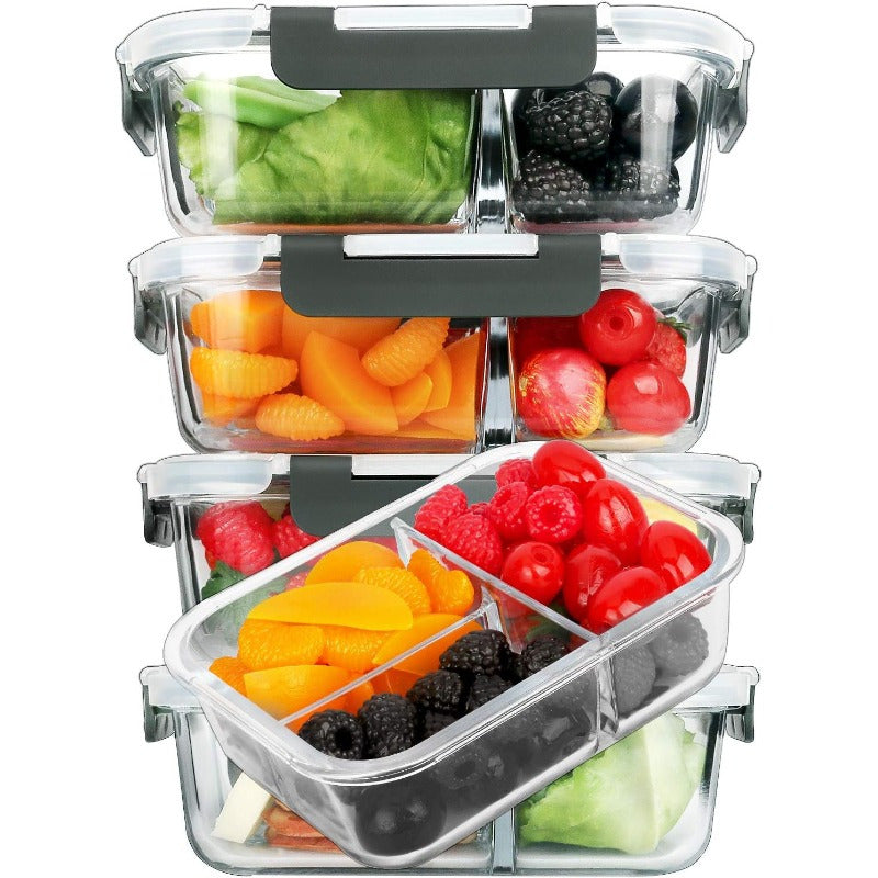 2025 Glass Meal Prep Containers 3 Compartment with Lids - Microwave, Oven & Dishwasher Safe Rectangular Food Storage Containers for Lunch, Portion Control & Leftovers, Back to School Bento Box, Lunch Box