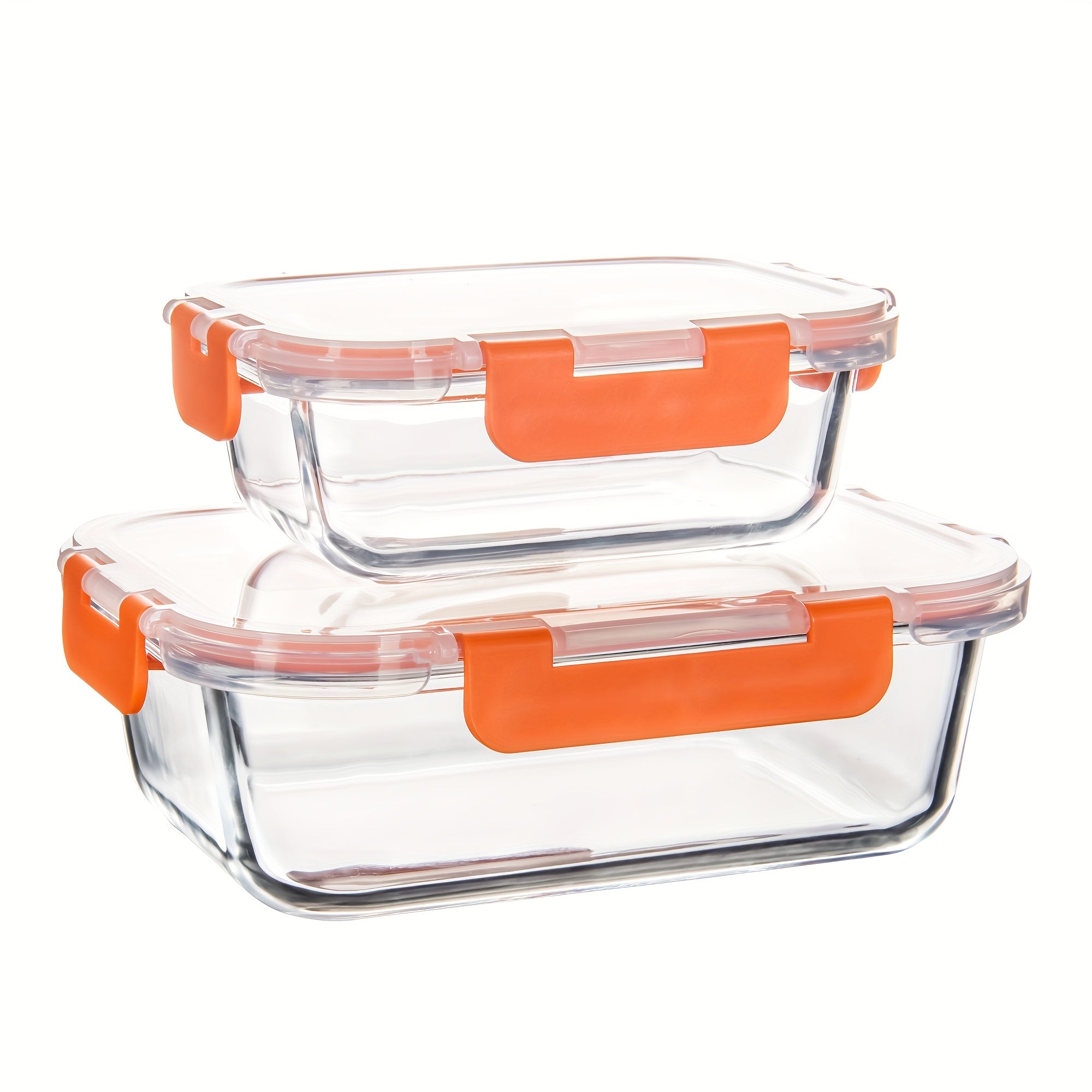 2pcs Glass Meal Prep Containers with Airtight Lids – Microwave, Oven, and Freezer Safe, Transparent Rectangular Food Storage Boxes for Healthy Meal Prep and Organized Kitchen Use