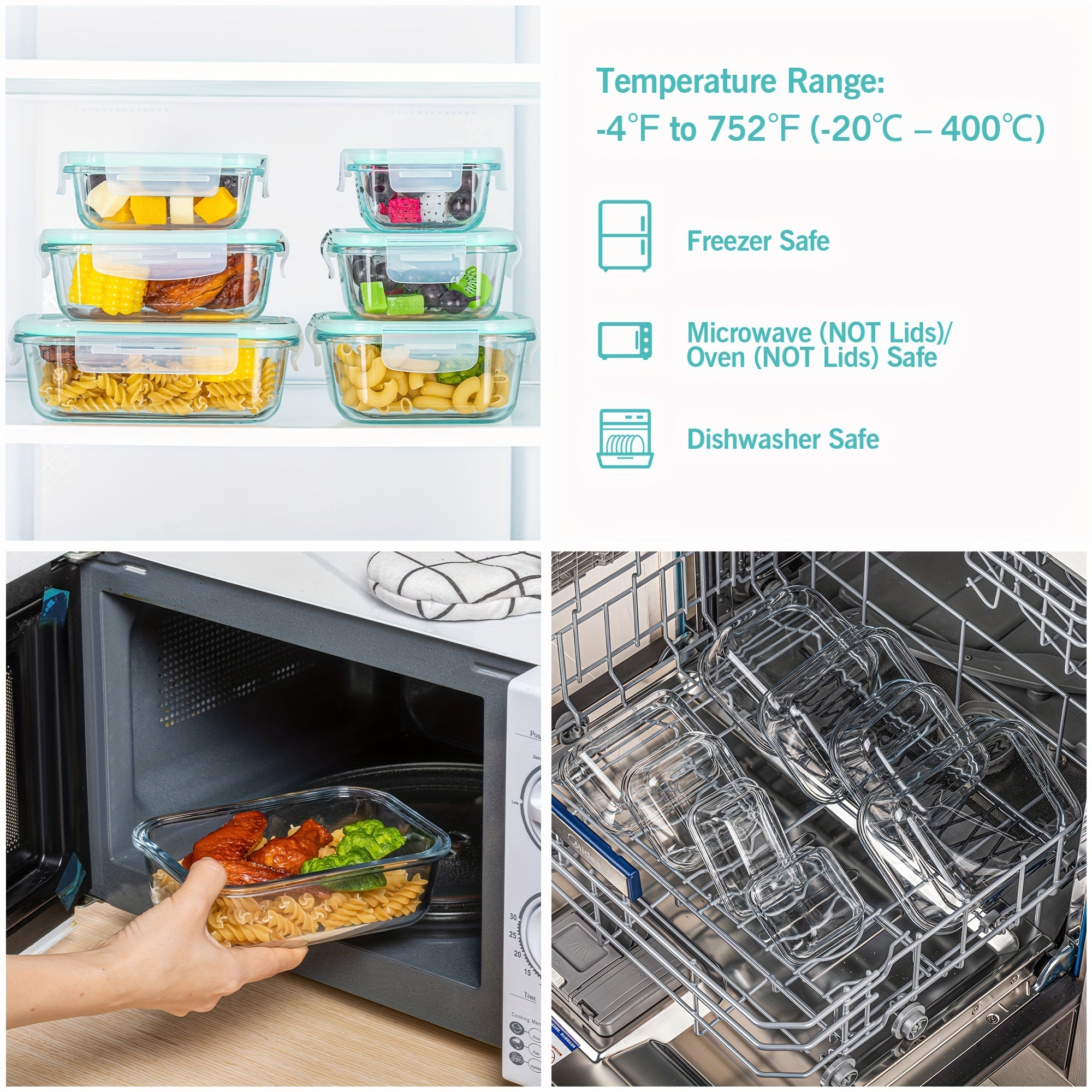16pcs Borosilicate Glass Serving Containers with Lids, Airtight Lunch Boxes for Food Storage, Microwave, Oven, Freezer & Dishwasher Safe, Ideal for Leftovers, Vegetables, Sandwiches & Meal Prep